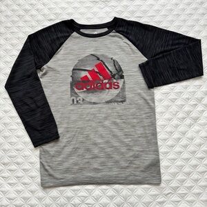 Adidas Youth Raglan Sport Relaxed Tee Red Gray Black Basketball- Size M